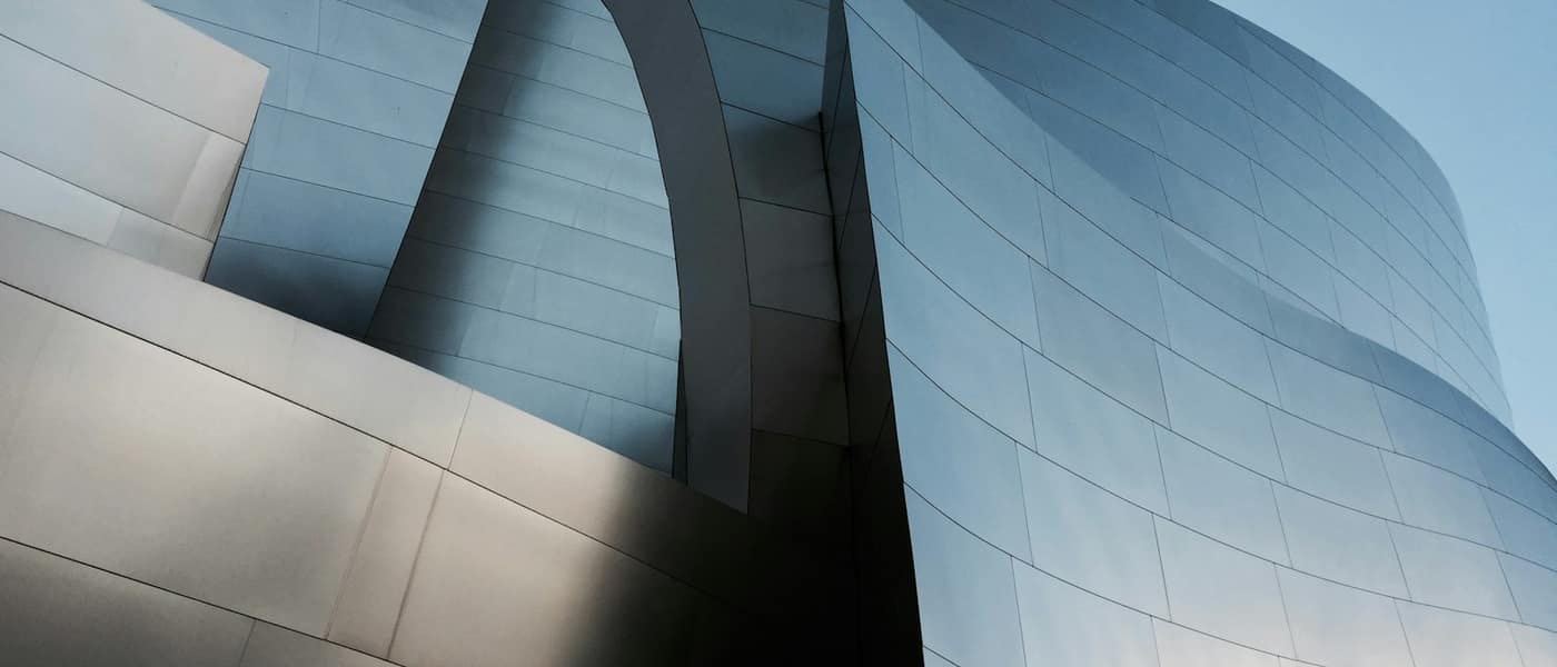 Curved steel panels of a modern building