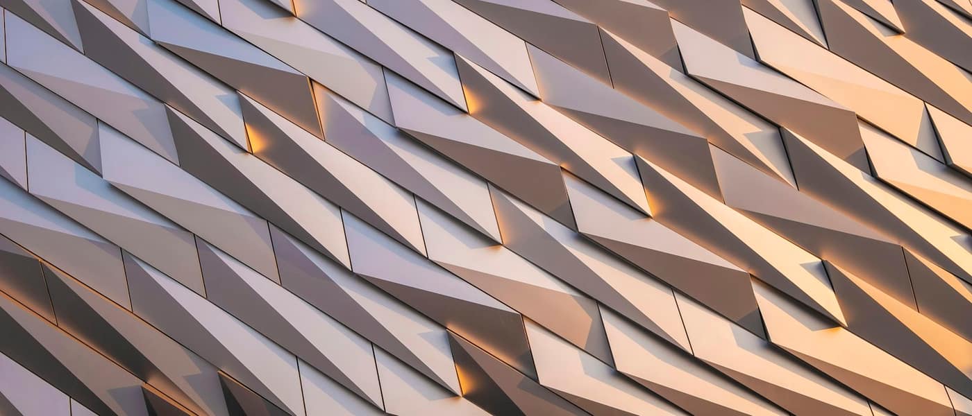 Angled metal panels on a building facade